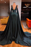 Sexy Deep V Neck Sleeveless Long Prom Gown Mermaid Prom Dresses With Ruffles