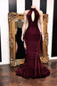 Sexy Halter V Neck Mermaid Prom Dresses Burgundy Long Chiffon