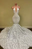 Sexy Hater Deep V Neck Backless Ivory Prom Dresses with Flowers Bottom