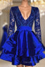 Sexy Long Sleeve Cocktail Dress,Royal Blue Homecoming Dresses