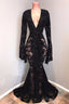 Sexy Long Sleeves Black Mermaid Prom Dresses Lace V Neck Long