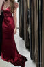Sexy Mermaid Burgundy Spaghetti Straps Prom Dresses 22th Birthday Outfits