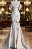 Sexy Mermaid Off The Shoulder Ivory Satin Long Wedding Dresses Brides Dresses
