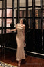 Sexy Mermaid One Shoulder Satin Champagne Prom Dresses Long Birthday Outfits Prom Gowns