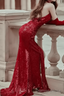 Sexy Mermaid Prom Dress Sequin Halter Red Prom Dresses
