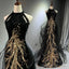 Sexy Mermaid Scoop Neckline Black Sequin Floor Length Prom Dresses