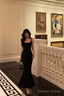 Sexy Mermaid Spaghetti Straps Black Satin Backless Prom Dresses Birthday Outfits