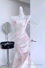 Sexy Mermaid Spaghetti Straps Pink Satin Prom Dress Night Dresses Birthday Outfits