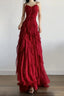 Sexy Mermaid Spaghetti Straps Red Chiffon Ruffles Birthday Dress Long Prom Dresses