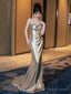Sexy Mermaid Spaghetti Straps Sequin Gold Floor Length Prom Dress