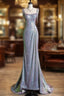 Sexy Mermaid Spaghetti Straps Sequin Silver Evening Gowns Long Prom Dresses
