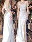 Sexy Mermaid Square Neckline White Slit Long Prom Dress Birthday Outfits
