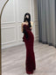 Sexy Mermaid Strapless Long Burgundy Velvet Prom Dress