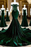 Sexy Mermaid Strapless Long Dark Green Prom Dresses Evening Dresses
