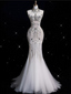 Sexy Mermaid Strapless Tulle With Silver Beads Long Wedding Dress Brides Dresses