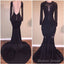 Sexy Mermaid Tulle Long-Sleeves Black Prom Dresses