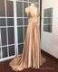 Sexy Plunge V Neck Long Chiffon Bridesmaid Dresses With Leg Split