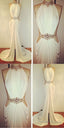 Sexy Prom Dresses Sheath Column High Neck Rhinestone Long White Prom Dress