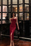 Sexy Sheath Halter Red Ankle Length Slit Prom Dress Birthday Dresses