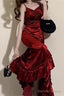 Sexy Sheath Long Burgundy Velvet Prom Dress 21Th Birthday Outfits