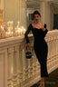 Sexy Sheath Long Sleeves Black Prom Dresses Birthday Outfits