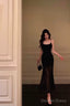 Sexy Sheath Mermaid Black Pleated Prom Dresses Birthday Outfits Evening Gown