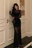 Sexy Sheath Scoop Long Sleeves Black Prom Dresses Birthday Outfits Evening Gown