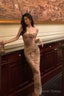 Sexy Sheath Spaghetti Straps Champagne Floral Prom Dresses Birthday Outfits