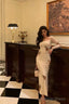 Sexy Sheath Square Neckline Long Sleeves Slit Floral Prom Dress Birthday Dresses
