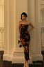 Sexy Sheath Strapless Black Floral Prom Dresses Birthday Outfits Prom Gowns