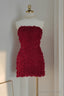 Sexy Sheath Strapless Burgundy Tulle Travel Vacation Dress Short Birthday Dresses