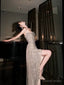 Sexy Sheath Strapless Champagne Sequin Prom Dress Birthday Outfits
