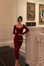 Sexy Sheath Straps Burgundy Long Sleeves Prom Dresses Birthday Outfits