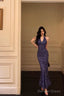 Sexy Sheath V Neckline Floral Blue Prom Dresses Birthday Outfits Prom Gowns