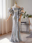 Sexy Silver Mermaid Sequins Strapless Prom Dress