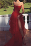Sexy Strapless Layered Red Long Prom Dress With High Slit,Prom Dress,Dance Dresses
