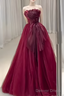 Sexy Strapless Red Prom Dress Long Prom Dresses