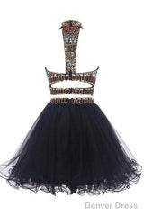 Sexy Two Pieces Backless Black Homecoming/Prom Dresses