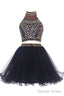 Sexy Two Pieces Backless Black Homecoming Prom Dresses