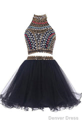 Sexy Two Pieces Backless Black Homecoming/Prom Dresses