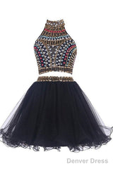 Sexy Two Pieces Backless Black Homecoming/Prom Dresses