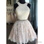 Sexy Two Pieces Halter Lace Skirt Pearls Bodice Cute Homecoming Dresses