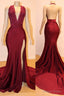 Sexy V Neck Chiffon Mermaid Prom Dresses Sequins Long Backless With Split