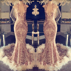 Sexy V-neck Halter Mermaid Prom Dress Gold Sequins Long Backless