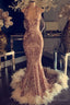 Sexy V Neck Halter Mermaid Prom Dresses Gold Sequins Long Backless