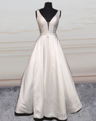 Sexy V Neck Open Back Wedding Dress Satin