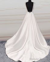 Sexy V Neck Open Back Wedding Dress Satin