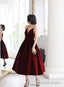 Sexy Velvet Dark Red Backless Straps Wedding Prom Dress, Burgundy Short Prom Dresses