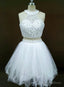 Sexy White Two Piece Beading Homecoming Dresss Charming Prom Dresses