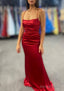Sheath Column Bateau Spaghetti Straps Long Floor Length Charmeuse Prom Dresses With Pleated